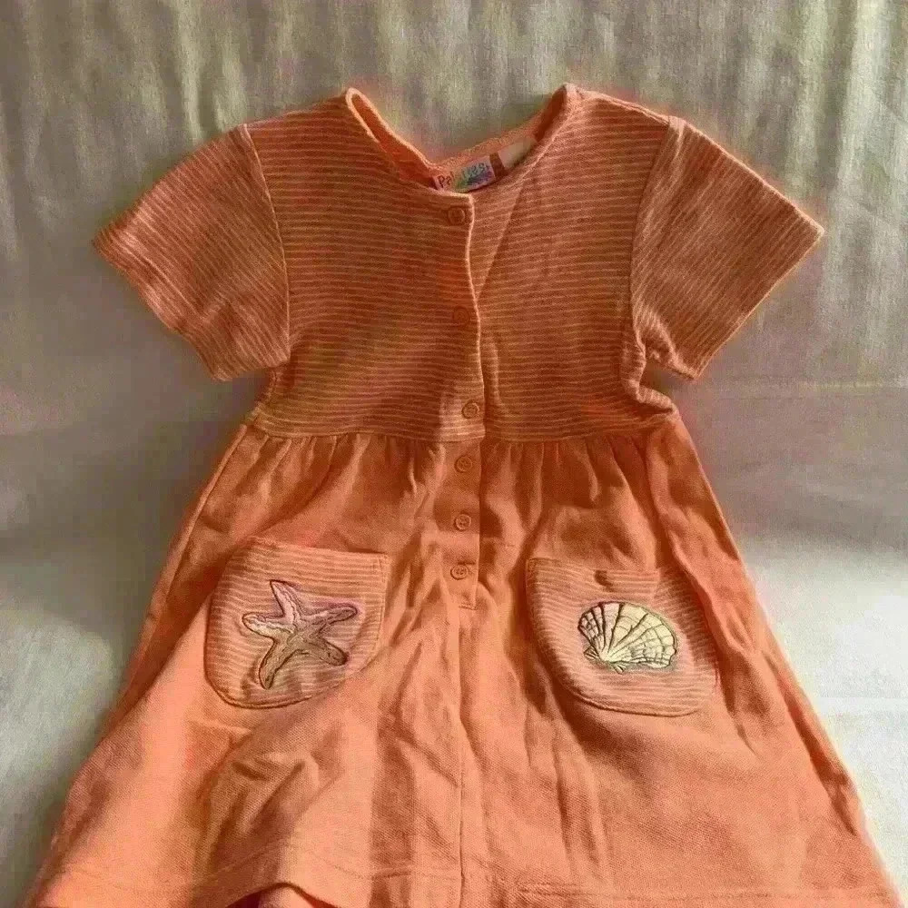 Coral Short Sleeve, Embroidered Front Pocket Dress, 6X